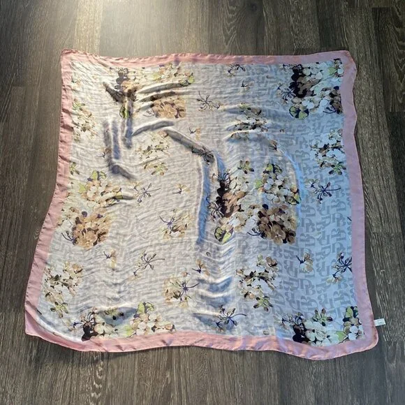 Dana Buchman Floral Monogram Pink & Gray Wrap 42” Versatile Feminine Summer NWOT
